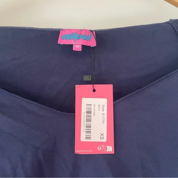 NWT Edikted Navy Blue Long Sleeve Top - Picture 2 of 2